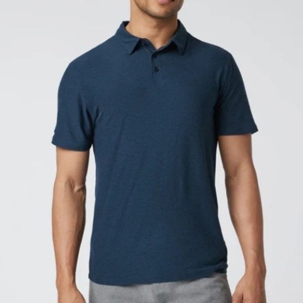 Vuori Men's Large Blue Strato Tech Short Sleeve Polo Shirt Athleisure Casual